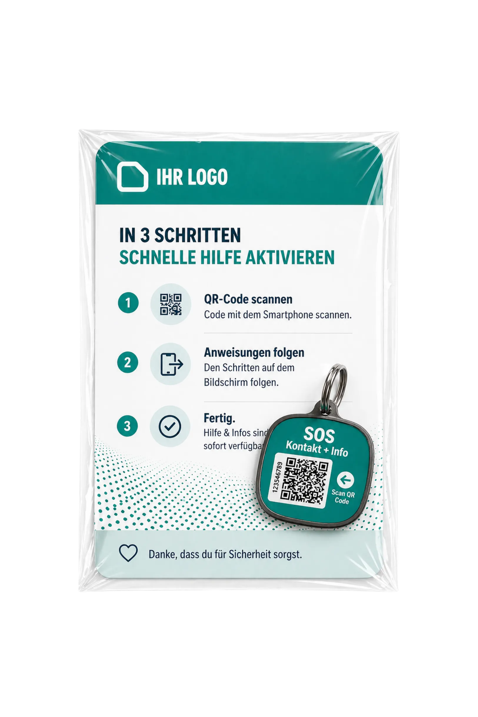 Komplettes Set: Anhänger und Beilegekarte im Beutel