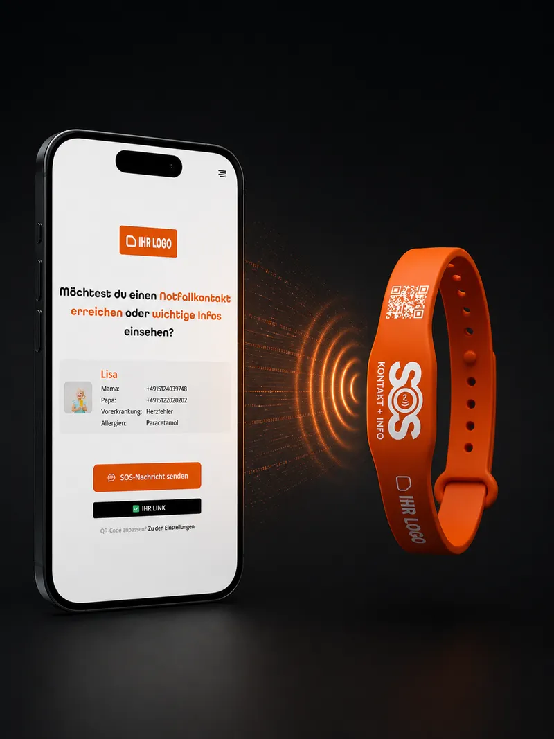 Handy zeigt das digitale Notfallprofil beim Scan des SOS-Armbands