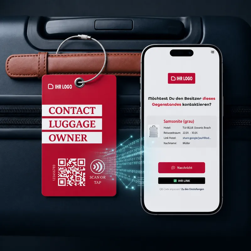 Oznaka prtljage s logom tvrtke i NFC QR kodom